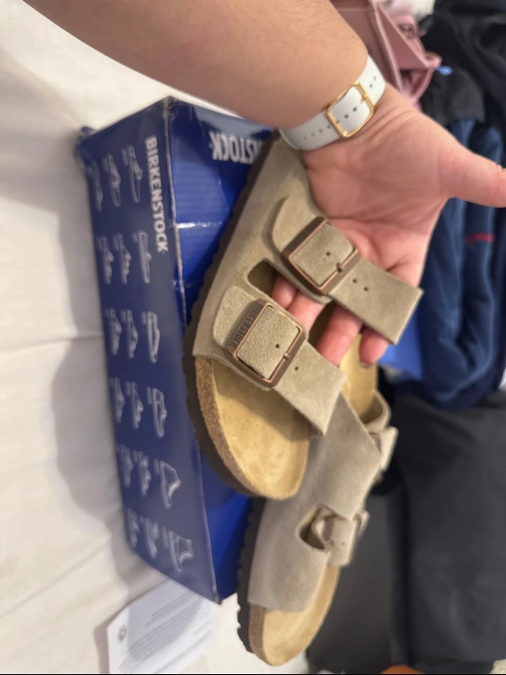 Birkenstock Arizona Suede Two-Strap Sandal — Taupe
